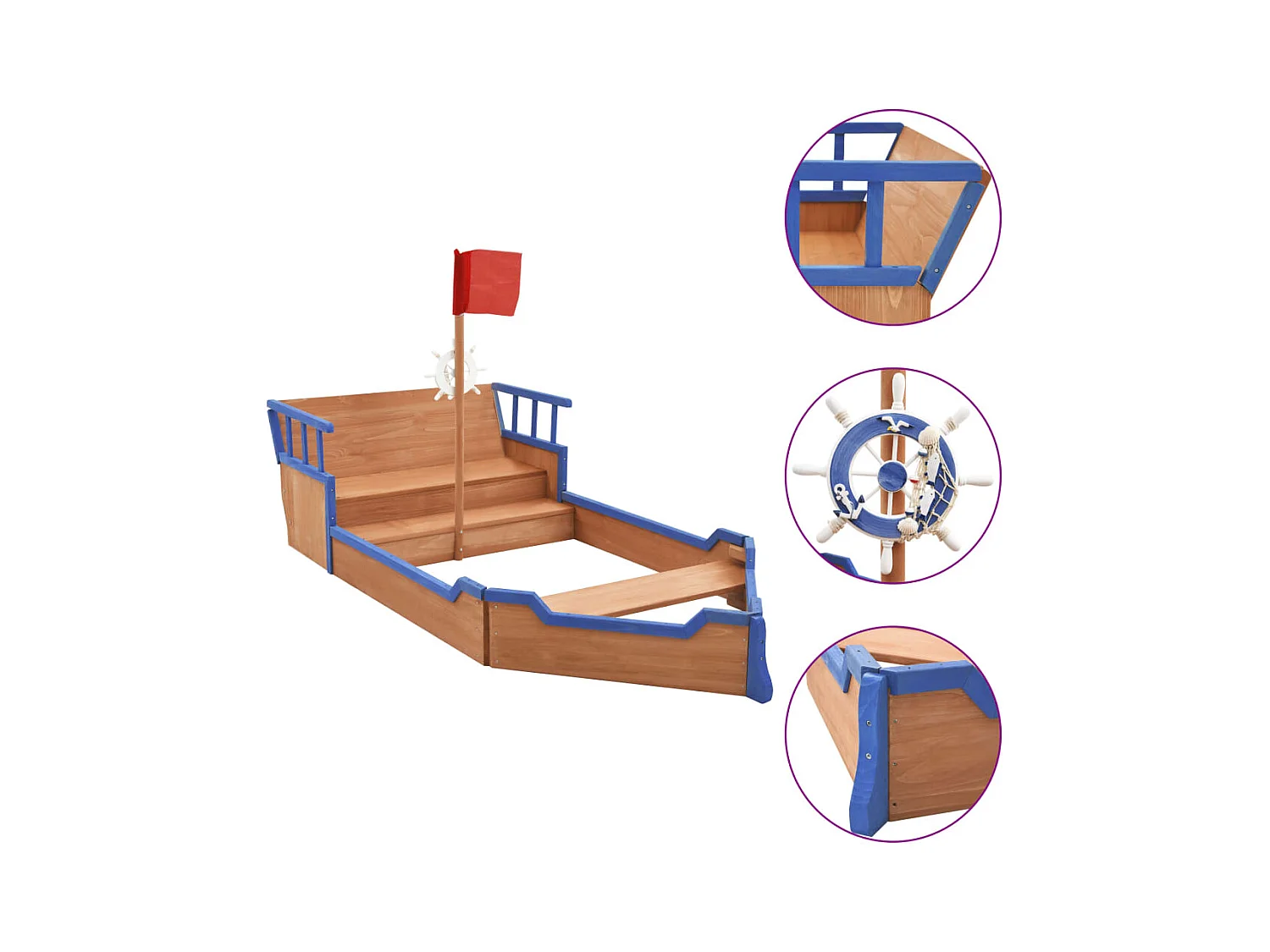 Bac à sable bateau bois marron 190 x 94.5 x 101 cm 02_0005052