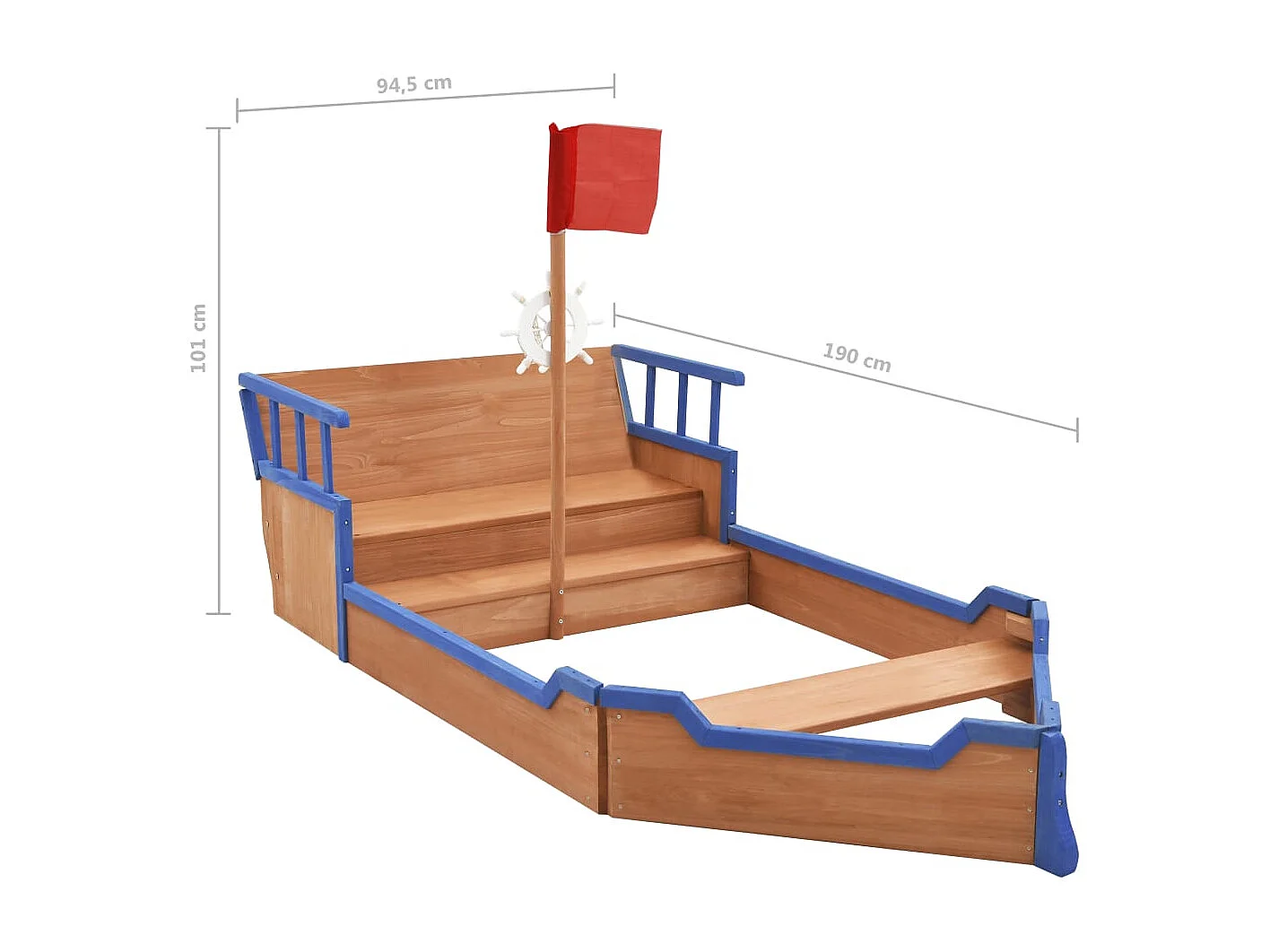 Bac à sable bateau bois marron 190 x 94.5 x 101 cm 02_0005052