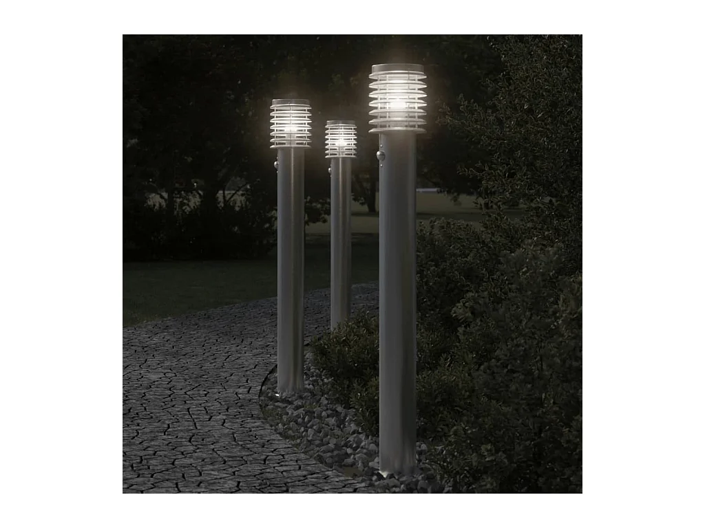 Lampade da terra per esterno con sensori 3 pezzi in acciaio inox Argento 02_0042567