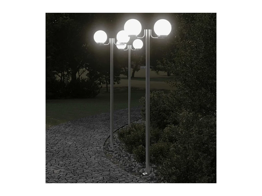 Lampade da terra per esterno 3 pz argento 215 cm acciaio inox Argento 02_0042558