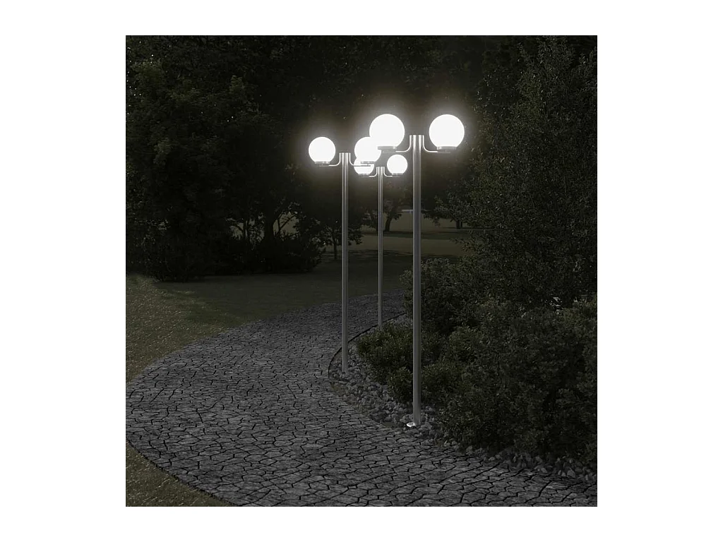 Lampade da terra per esterno 3 pz argento 215 cm acciaio inox Argento 02_0042558