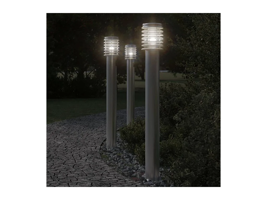 Lampade da terra per esterno 3 pz argento 110 cm acciaio inox Argento 02_0042556