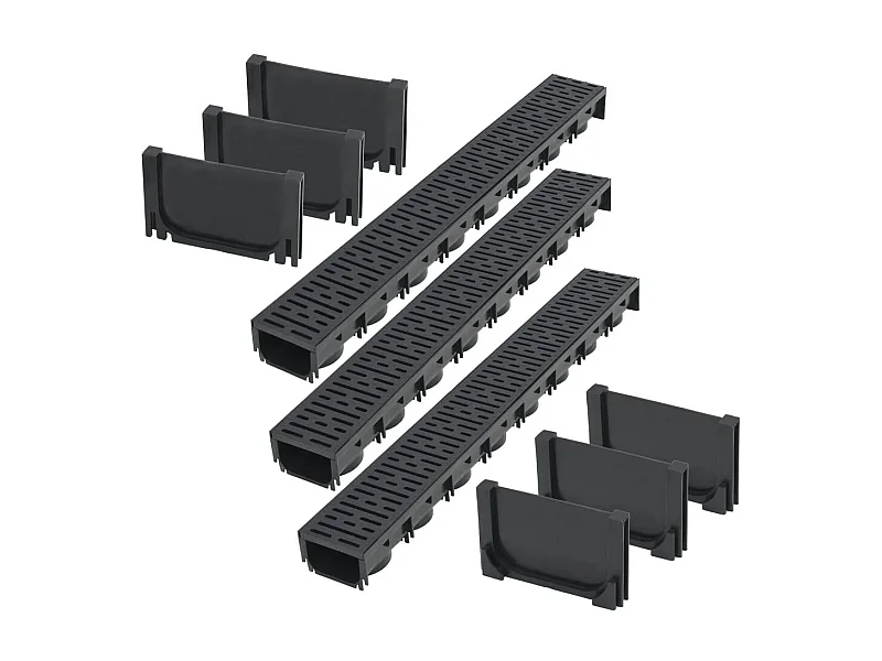 Conjunto de três canais de drenagem de plástico 3 m preto 02_0002994
