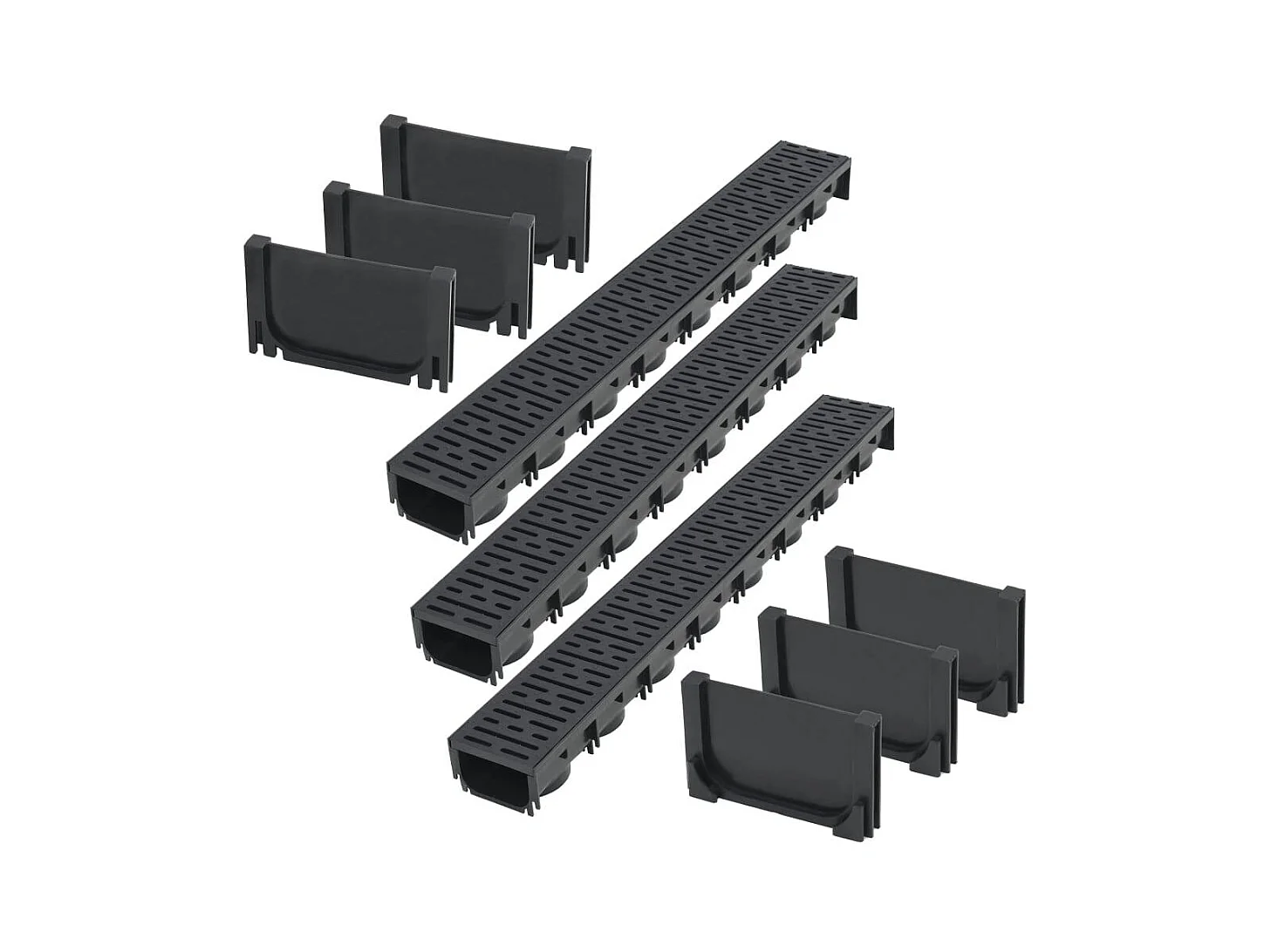 Conjunto de três canais de drenagem de plástico 3 m preto 02_0002994