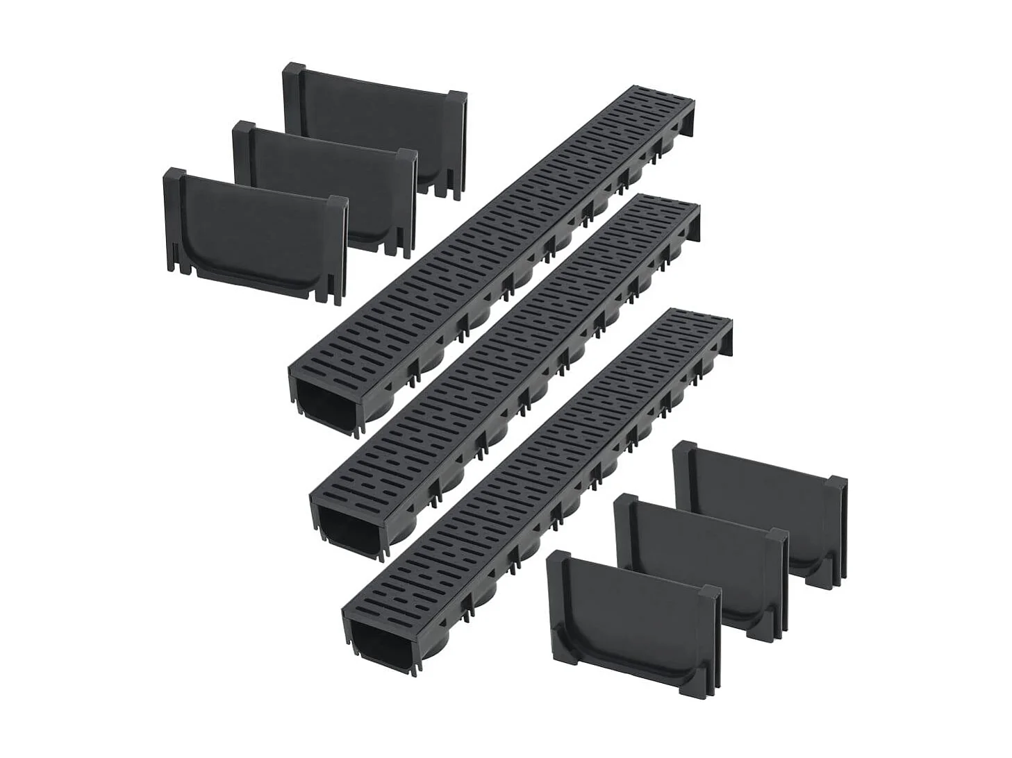 Conjunto de três canais de drenagem de plástico 3 m preto 02_0002994
