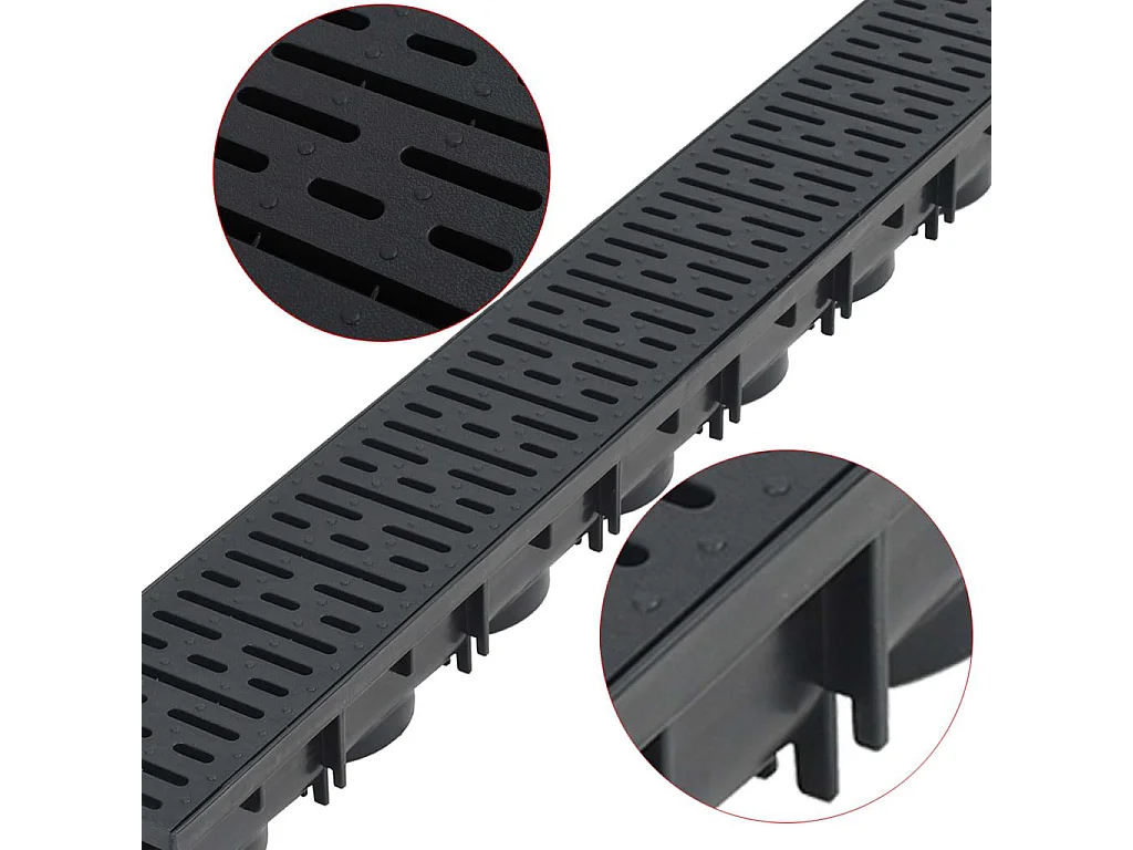 Conjunto de três canais de drenagem de plástico 3 m preto 02_0002994