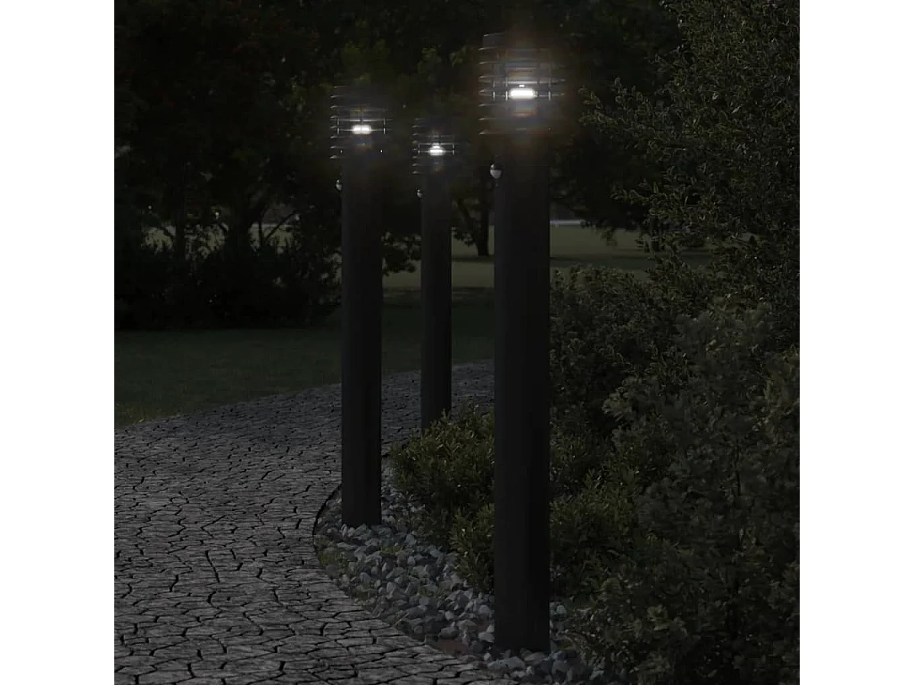 Candeeiro de pé exterior com sensor 110cm aço inoxidável preto 02_0042521