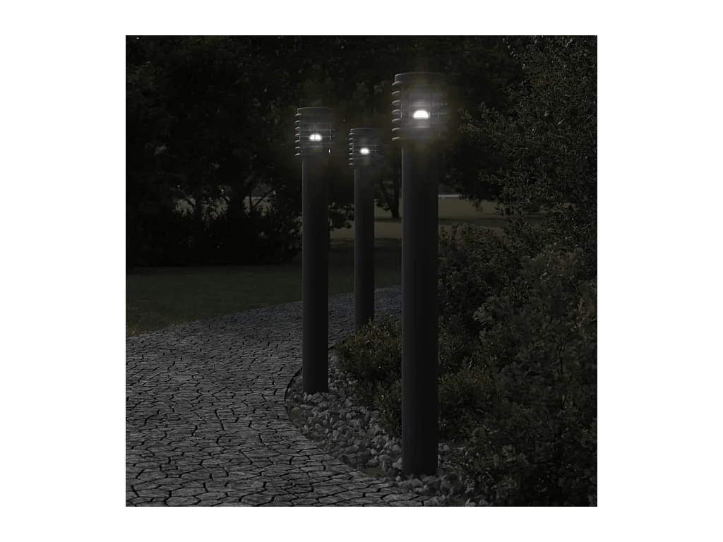 Lampade da terra per esterno con presa 3 pz acciaio inox nero 02_0042572