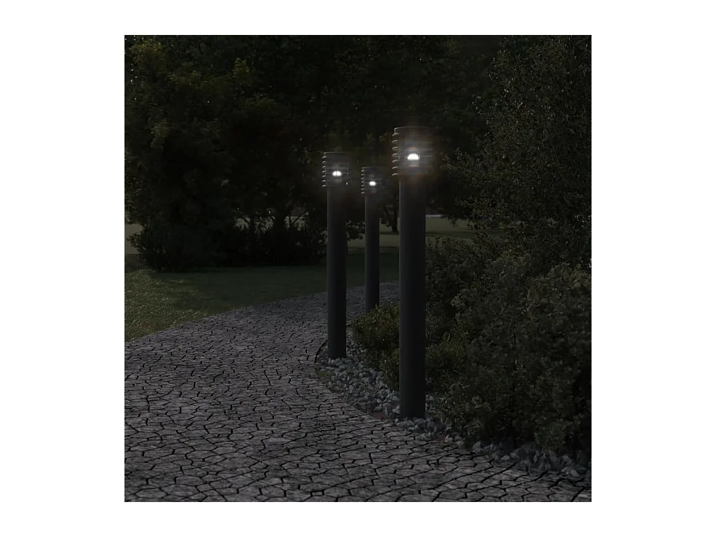 Lampade da terra per esterno con presa 3 pz acciaio inox nero 02_0042572