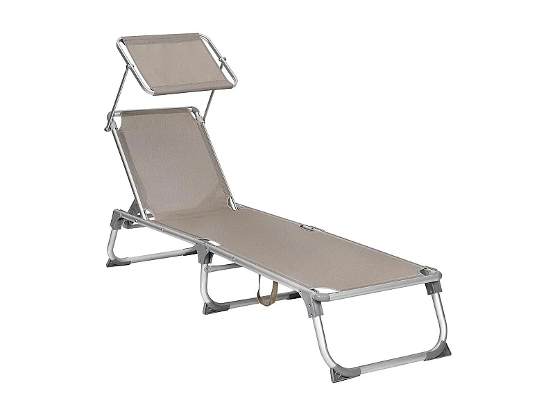 Tumbona/sillón relax con respaldo reclinable y sombrilla plegable ligera 55 x 193 x 31 cm capacidad de carga 150 kg para jardín color topo 12_0001675