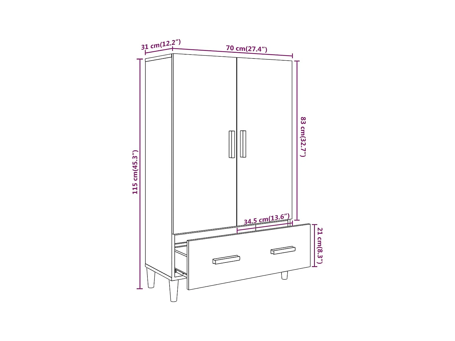 Aparador cómoda cómoda armario mueble organizador cocina salón salón alto Sonoma 70 x 31 x 115 cm madera contrachapada marrón 02_0034200