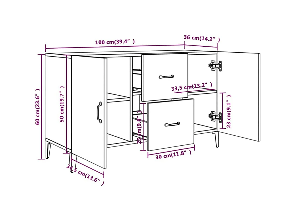 Credenza buffet cassettiera mobile contenitore organizer cucina soggiorno soggiorno 100 x 36 x 60 cm derivati ​​del legno grigio 02_0031826