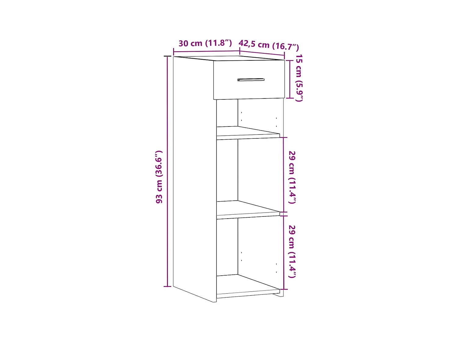 Credenza buffet cassettiera mobile contenitore organizer cucina soggiorno soggiorno 30 x 42,5 x 93 cm derivati ​​del legno bianco 02_0030225