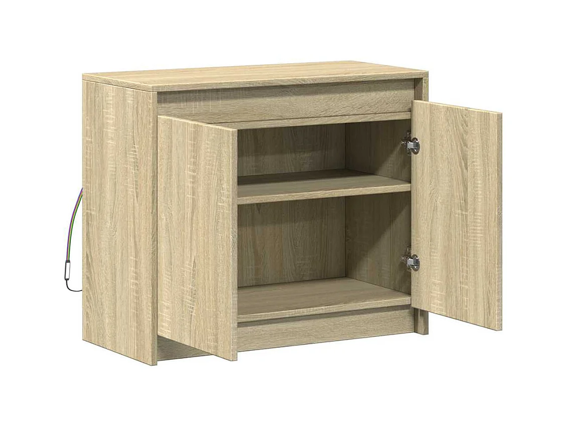 Buffet aparador cômoda armário organizador de unidade cozinha sala sala com Sonoma LED 72 x 34 x 61 cm madeira trabalhada marrom 02_0029798