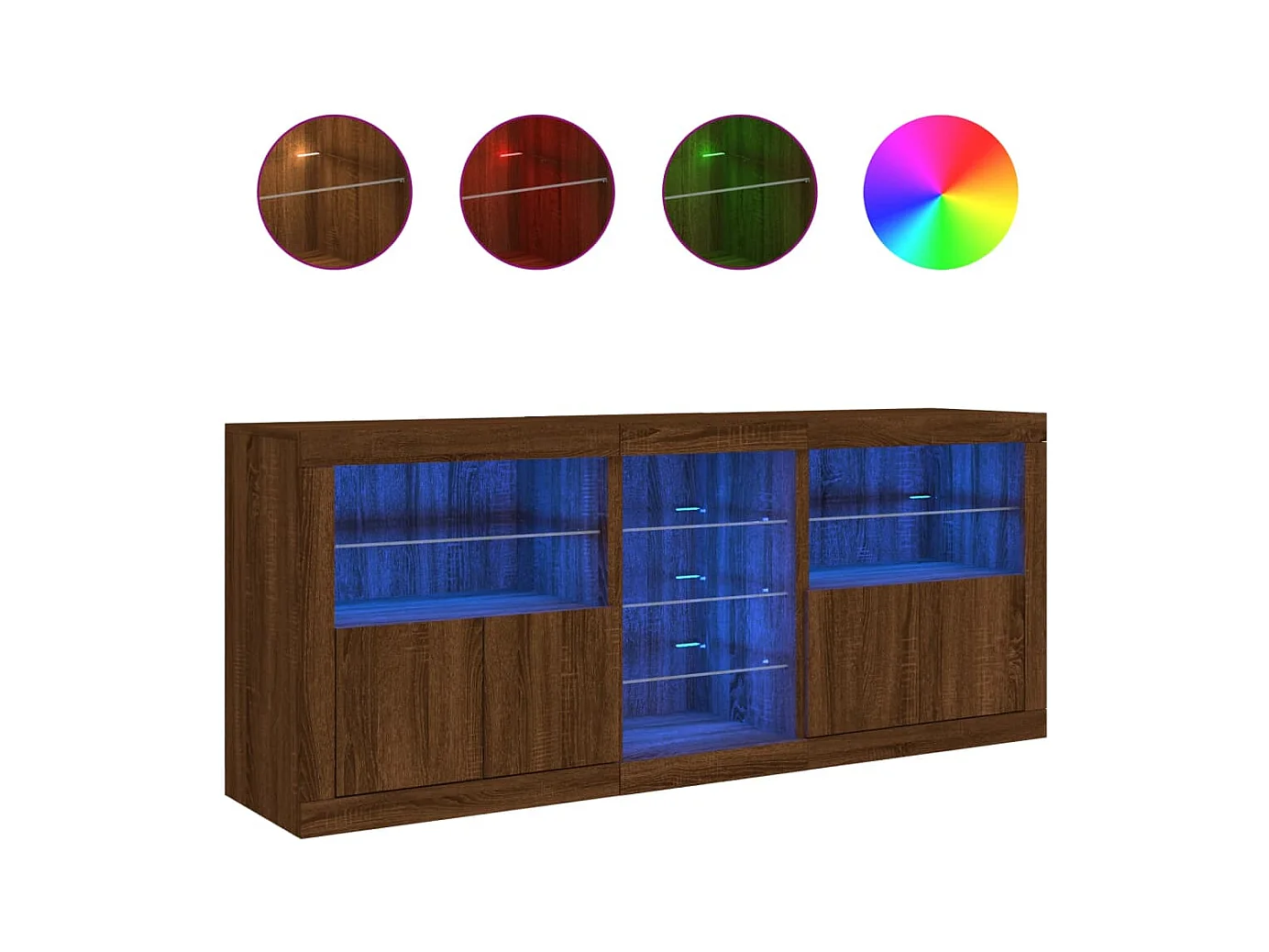 Credenza cassettiera cassettiera mobile contenitore organizer cucina soggiorno soggiorno con luci a LED 162 x 37 x 67 cm marrone 02_0029905