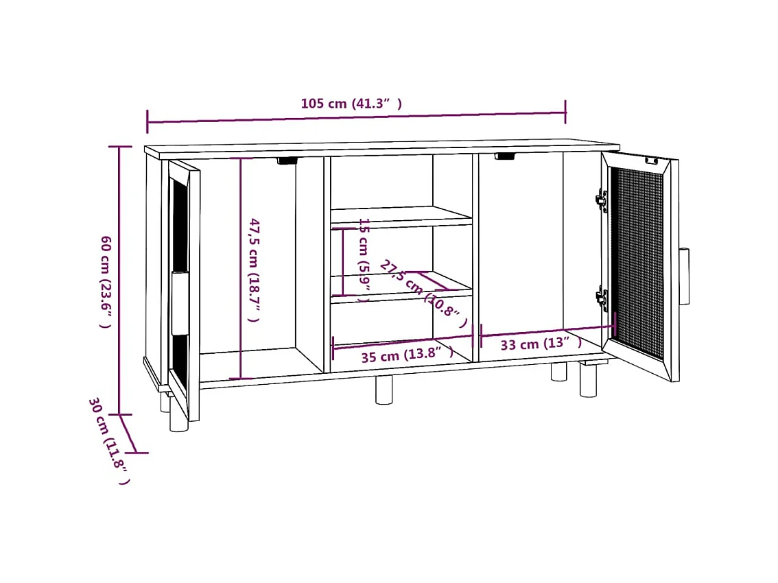 bahut commode armoire bois marron 105 x 30 x 60 cm 02_0035714