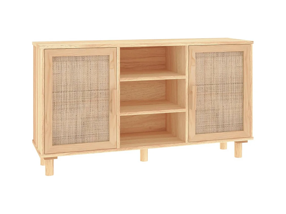 Credenza cassettiera armadio contenitore organizer cucina soggiorno soggiorno 105 x 30 x 60 cm legno di pino massiccio e rattan naturale marrone 02_0035714