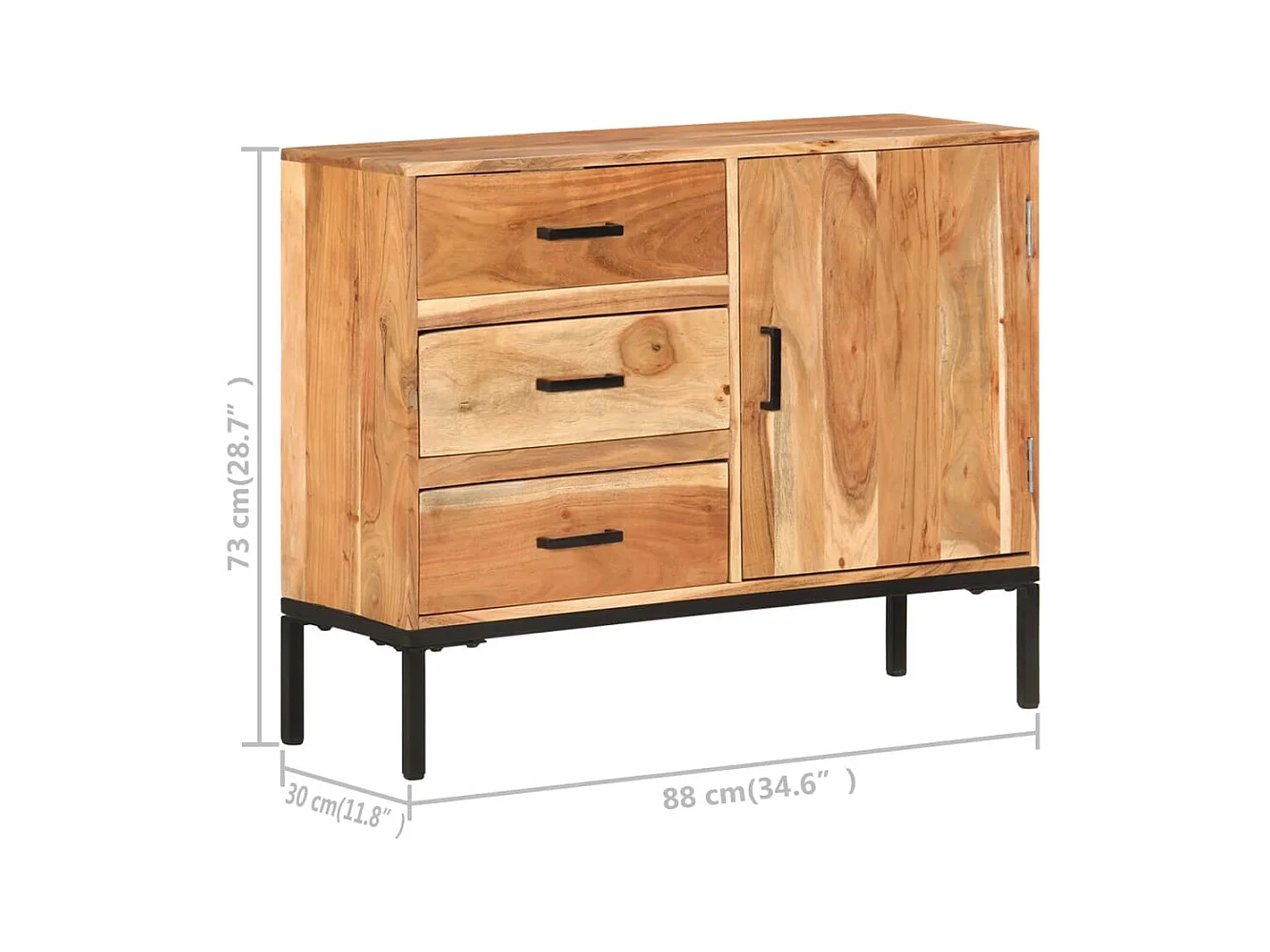 Aparador cómoda cómoda armario mueble organizador cocina salón salón 88 x 30 x 73 cm madera maciza de acacia marrón 02_0029666