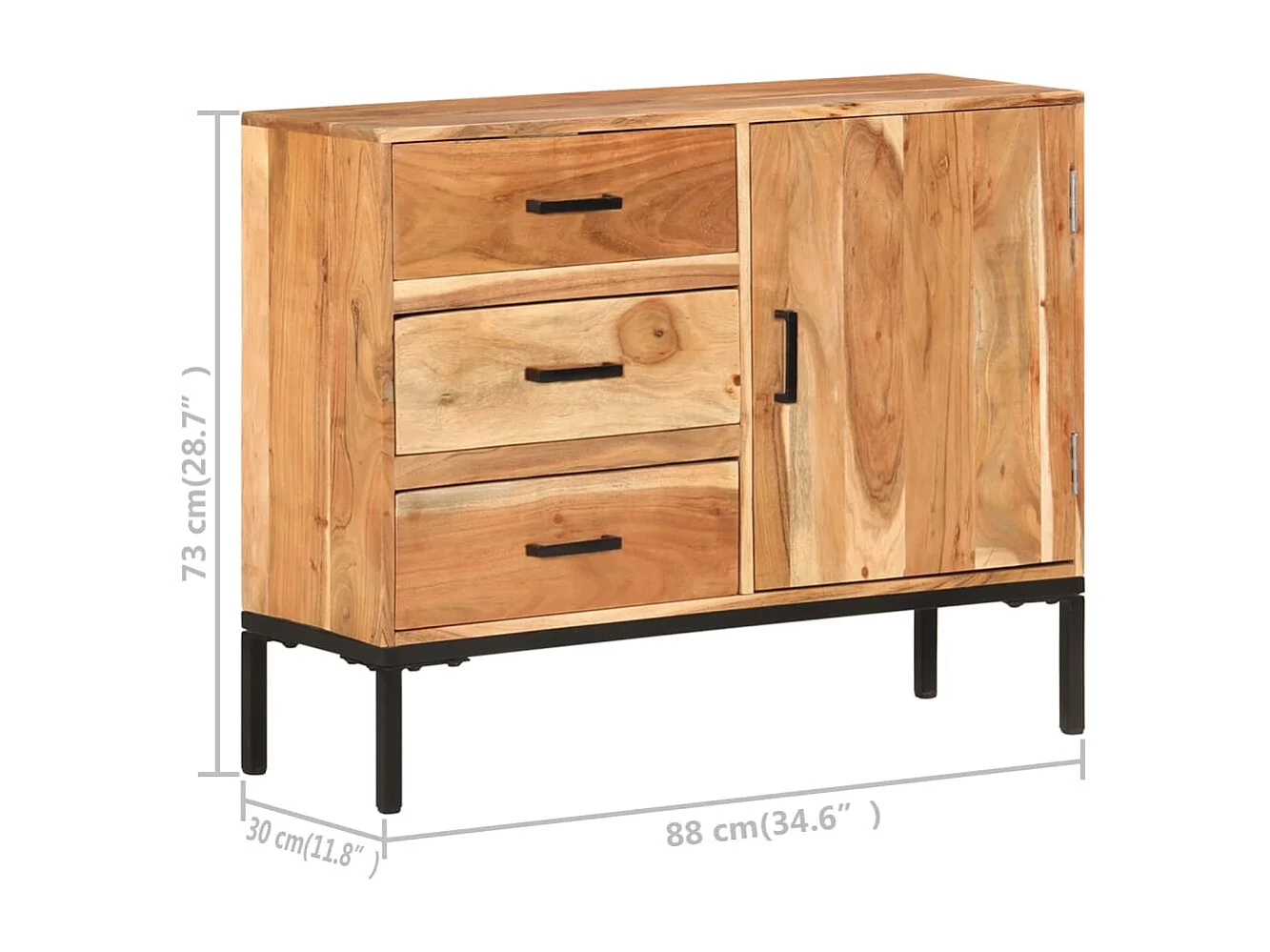 Credenza cassettiera mobile contenitore organizer cucina soggiorno soggiorno 88 x 30 x 73 cm legno massello di acacia marrone 02_0029666