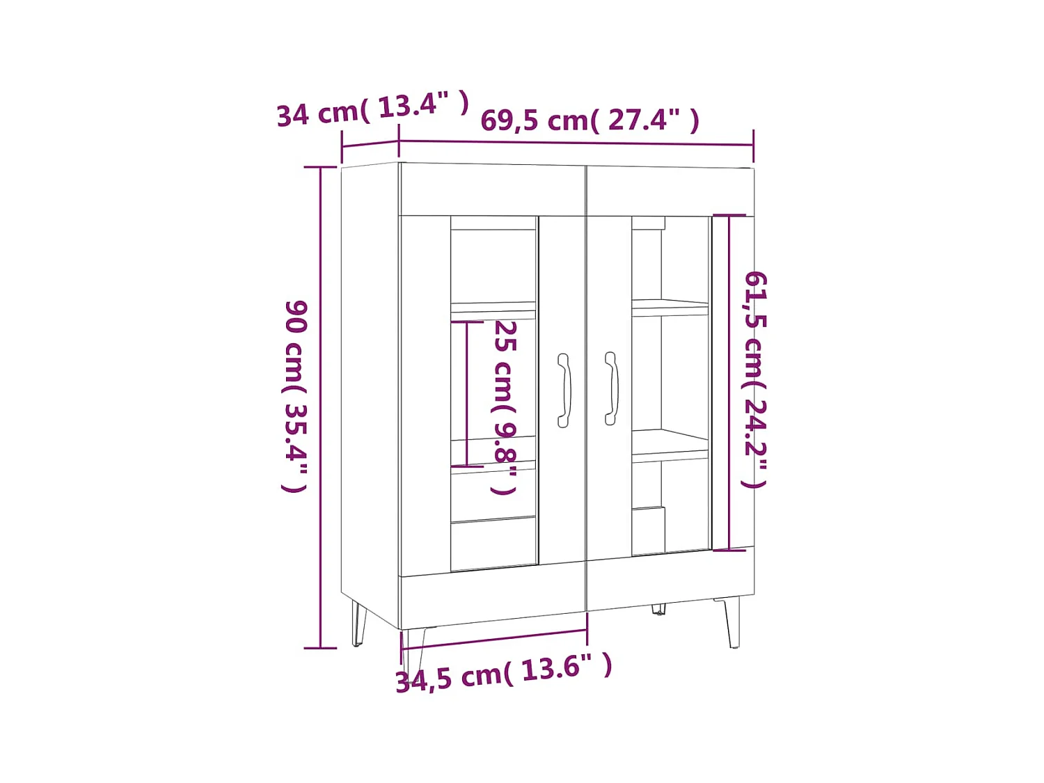 Credenza buffet cassettiera mobile contenitore organizer cucina soggiorno soggiorno 69,5 x 34 x 90 cm derivati ​​del legno grigio 02_0032057