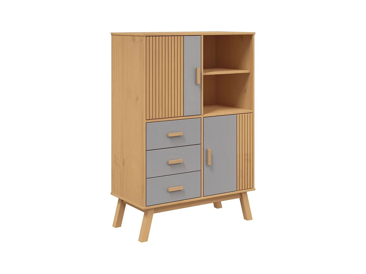 Buffet aparador cômoda armário organizador unidade cozinha sala sala alta e 85 x 43 x 125 cm madeira de pinho cinza maciço 02_0035148