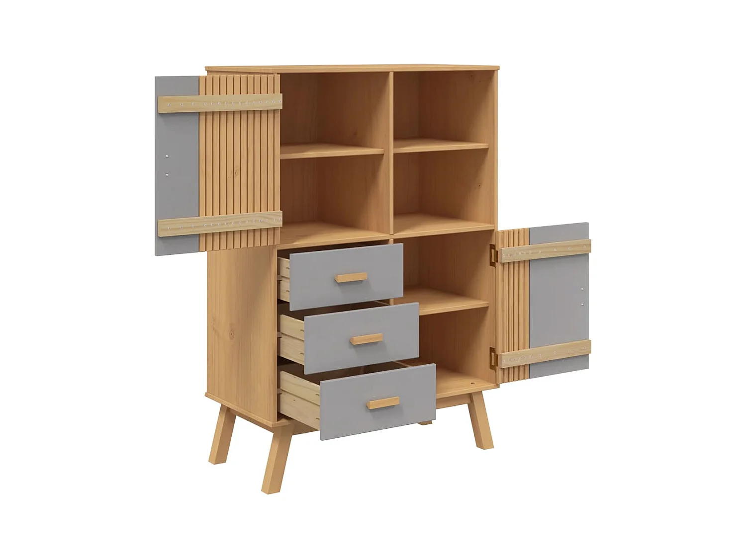 Buffet aparador cômoda armário organizador unidade cozinha sala sala alta e 85 x 43 x 125 cm madeira de pinho cinza maciço 02_0035148