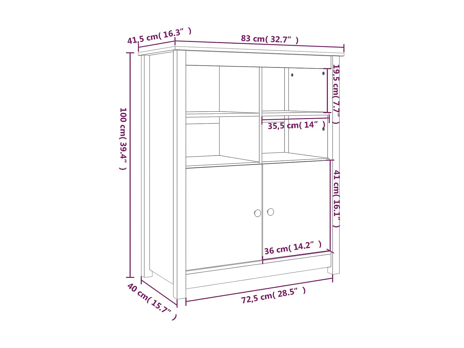 Buffet aparador cômoda armário unidade de armazenamento organizador cozinha sala de estar 83 x 41,5 x 100 cm madeira de pinho cinza maciço 02_0031806