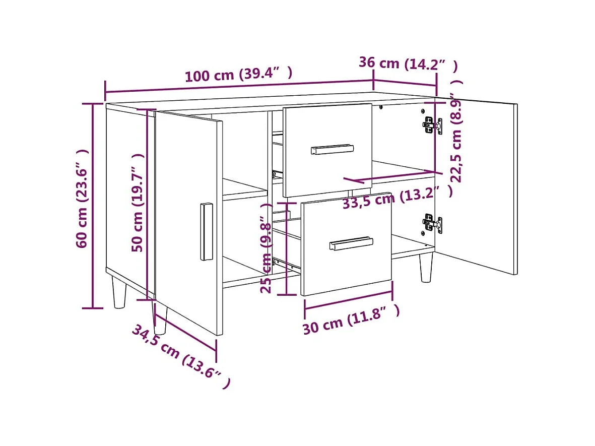 Credenza buffet cassettiera mobile contenitore organizer cucina soggiorno soggiorno 100 x 36 x 60 cm derivati ​​del legno grigio 02_0031827