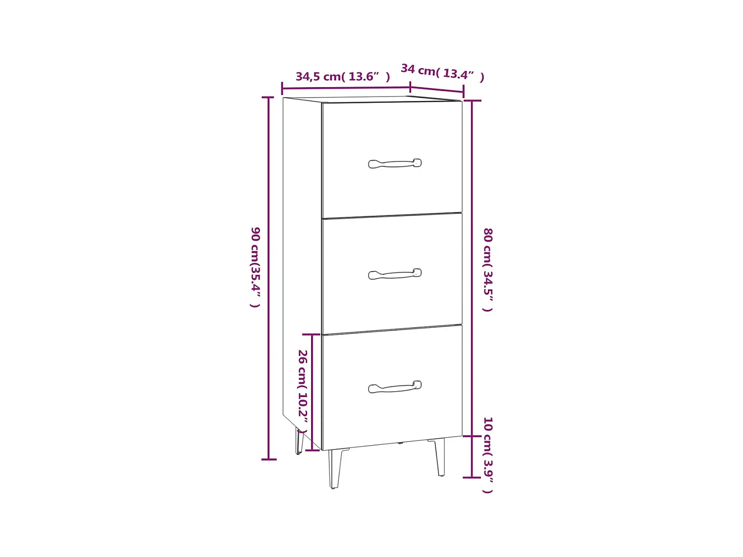 Aparador cómoda cómoda armario unidad de almacenamiento organizador cocina salón salón Sonoma 34,5 x 34 x 90 cm madera contrachapada marrón 02_0031544