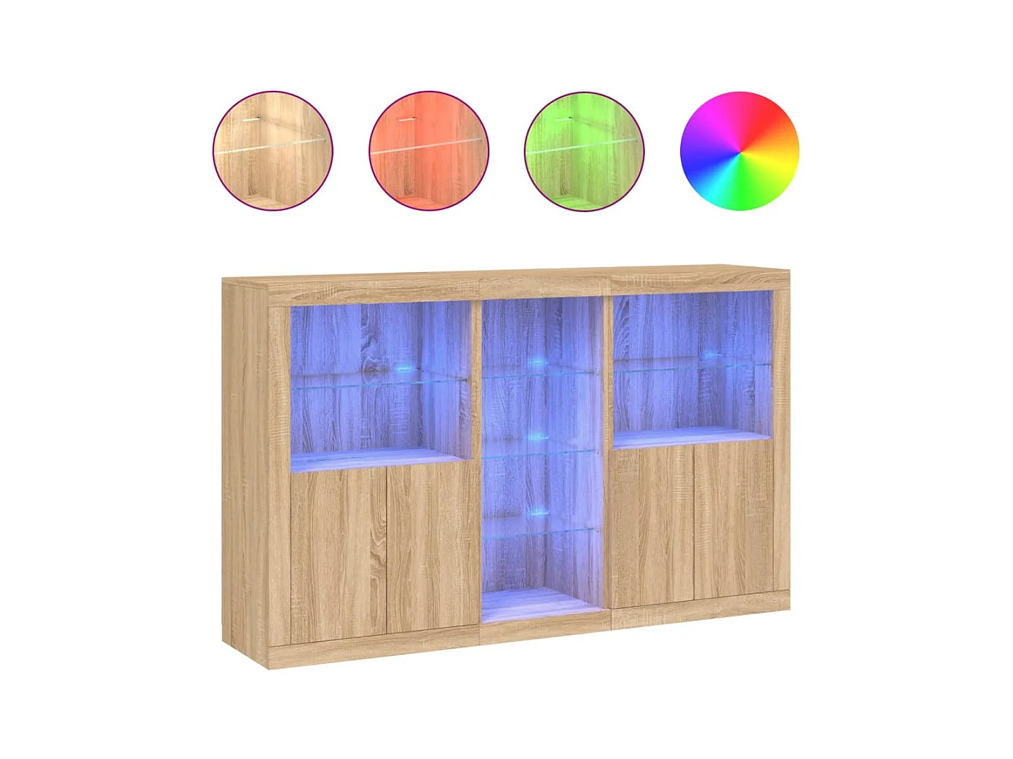 Buffet aparador cômoda armário organizador de unidade cozinha sala sala com luzes LED sonoma 162 x 37 x 100 cm marrom 02_0029940