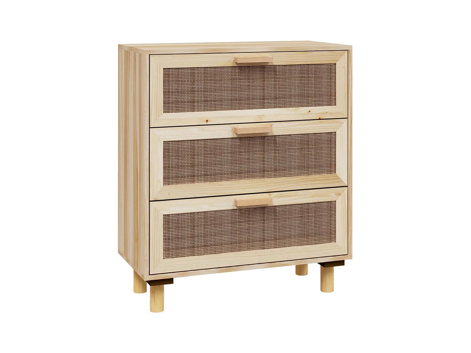Credenza cassettiera armadio contenitore organizer cucina soggiorno soggiorno 60 x 30 x 70 cm legno di pino massiccio e rattan naturale marrone 02_0035719