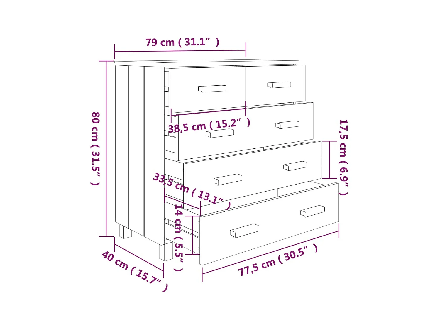 Buffet aparador cômoda armário organizador unidade cozinha sala sala 79 x 40 x 80 cm madeira maciça de pinho marrom 02_0032177