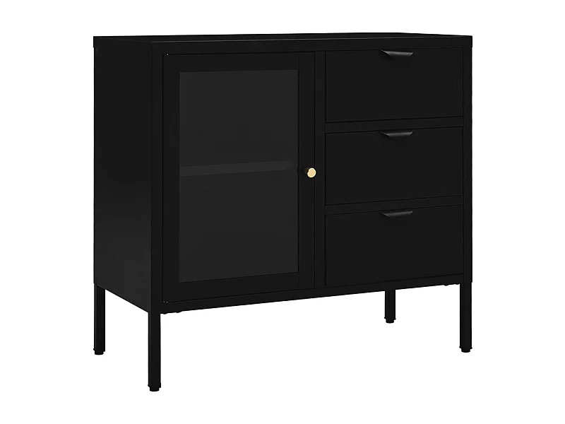 Credenza buffet cassettiera mobile contenitore organizer cucina soggiorno soggiorno 75 x 35 x 70 cm acciaio e vetro temperato nero 02_0036122
