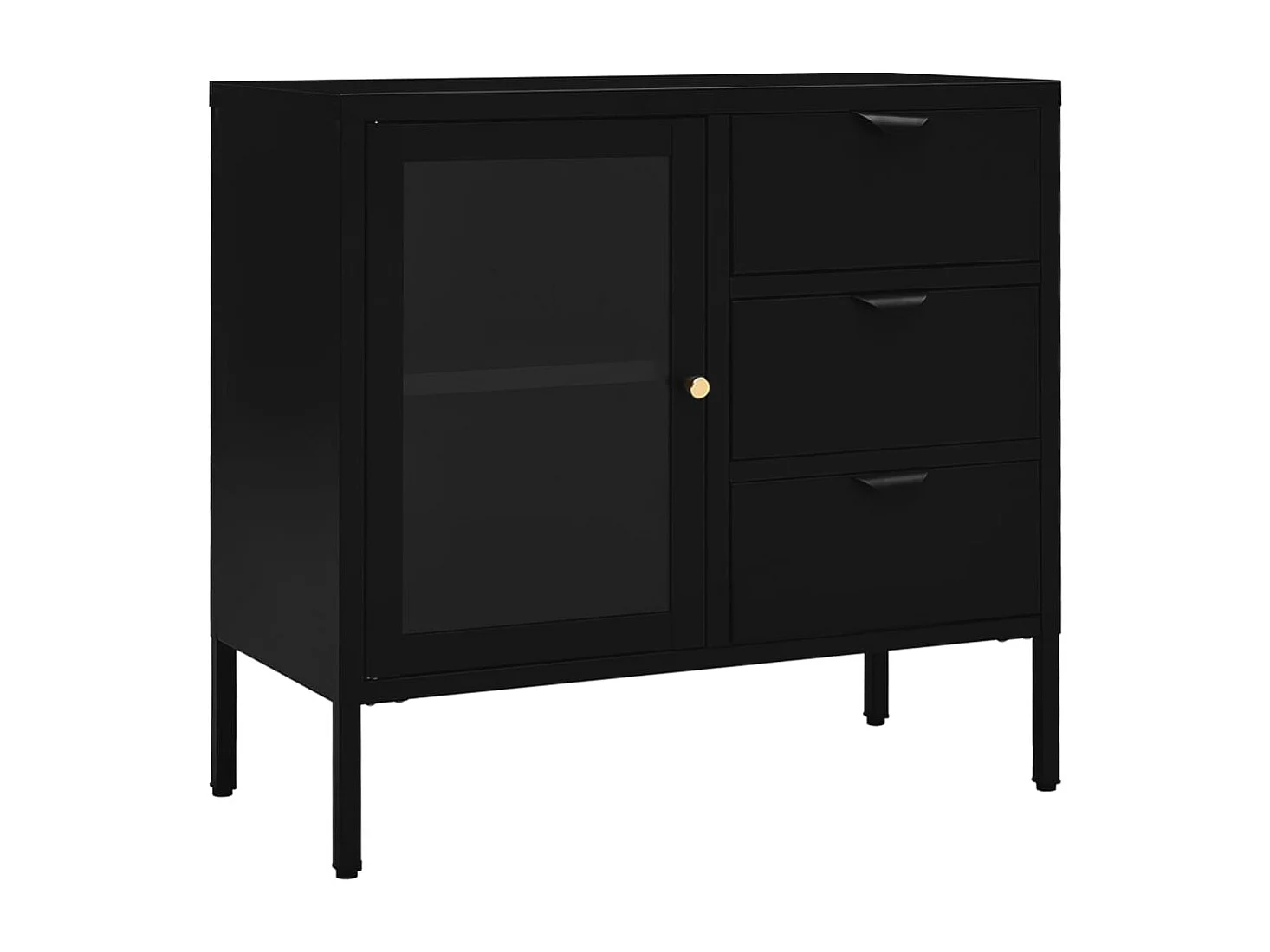 Credenza buffet cassettiera mobile contenitore organizer cucina soggiorno soggiorno 75 x 35 x 70 cm acciaio e vetro temperato nero 02_0036122