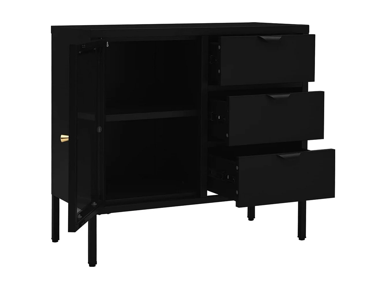 Credenza buffet cassettiera mobile contenitore organizer cucina soggiorno soggiorno 75 x 35 x 70 cm acciaio e vetro temperato nero 02_0036122