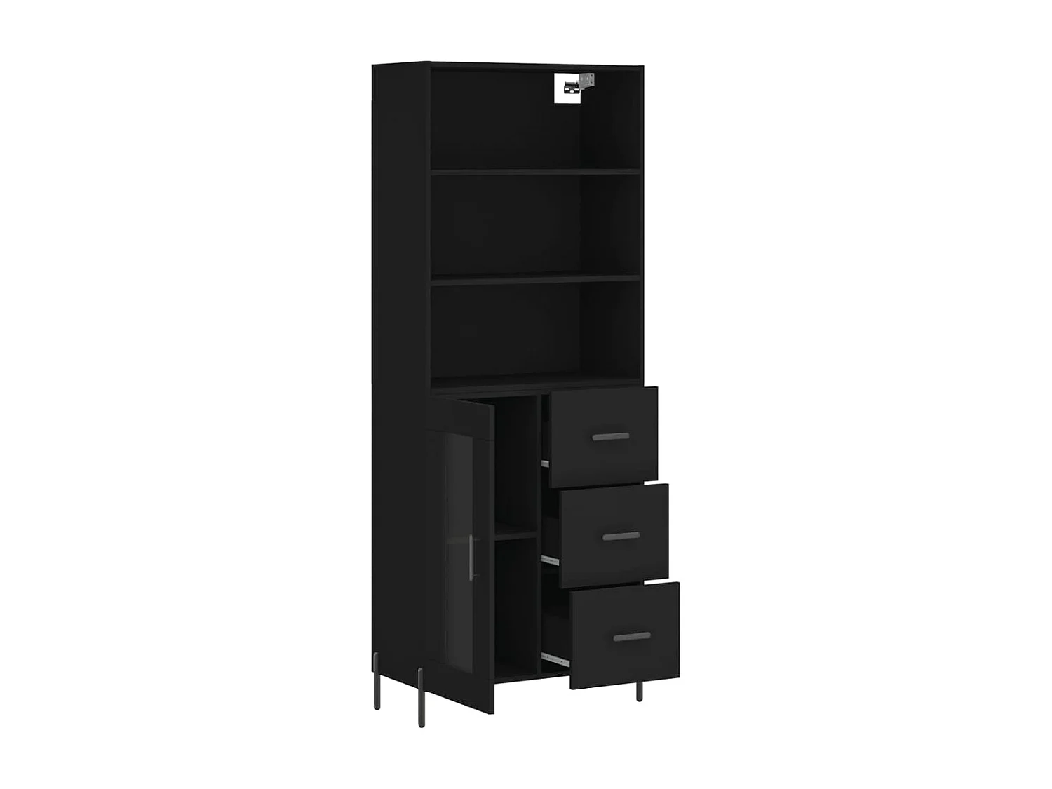 Credenza cassettiera cassettiera mobile contenitore organizer cucina soggiorno soggiorno alto 69,5 x 34 x 180 cm legno composito nero 02_0035099