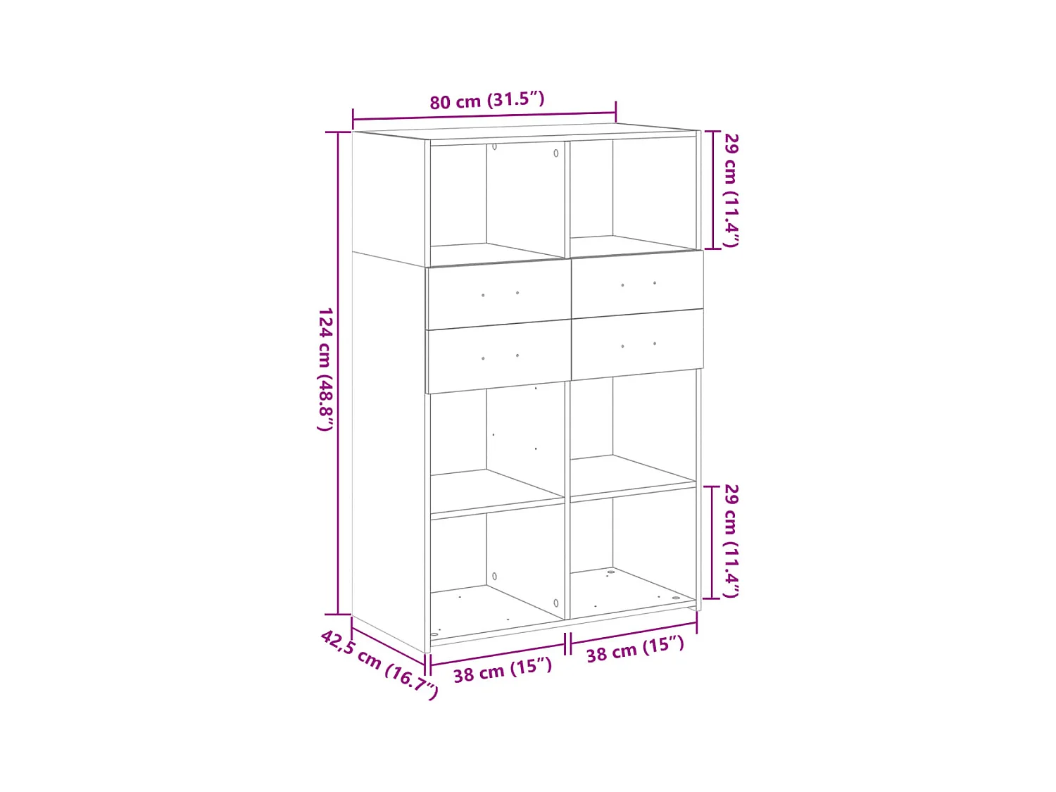 Aparador buffet cómoda mueble almacenaje organizador cocina salón salón alto Sonoma 80 x 42,5 x 124 cm madera contrachapada gris 02_0035633