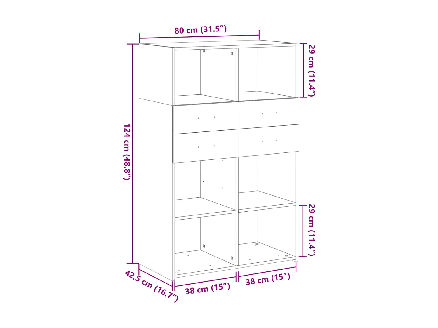 Credenza buffet cassettiera mobile contenitore organizer cucina soggiorno soggiorno alto Sonoma 80 x 42,5 x 124 cm derivati ​​del legno grigio 02_0035633