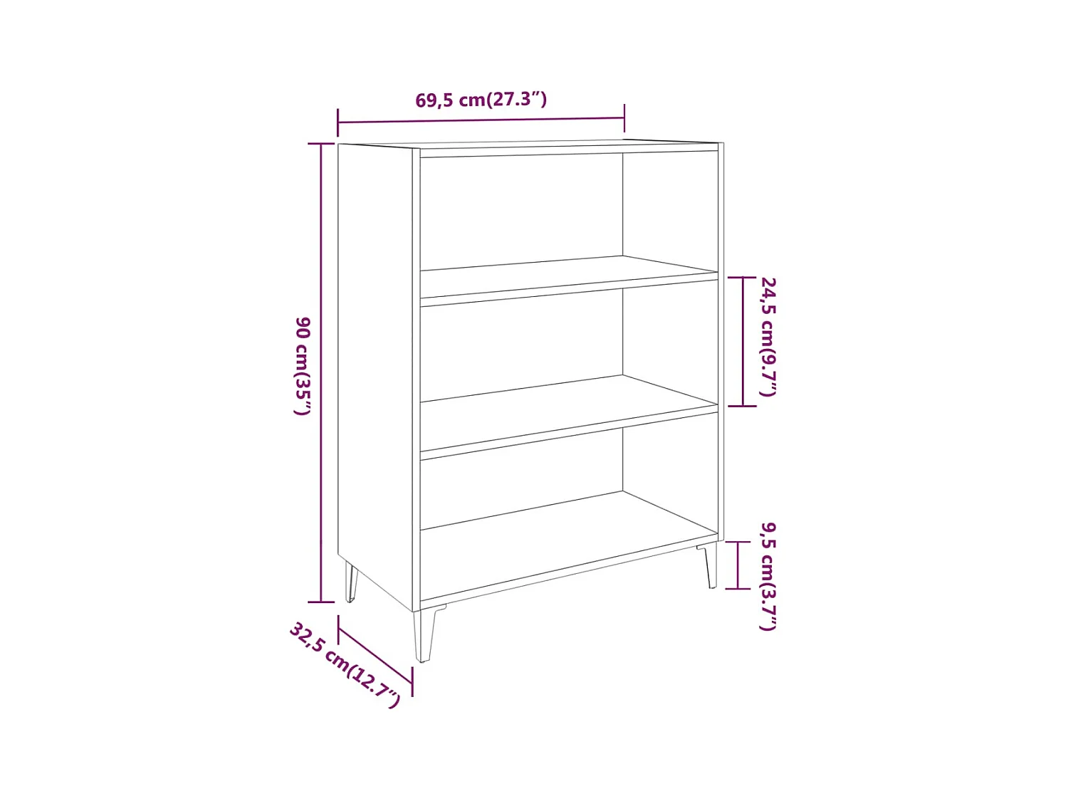 Aparador buffet cómoda mueble mueble de almacenaje organizador cocina salón salón 69,5 x 32,5 x 90 cm madera contrachapada marrón 02_0031009