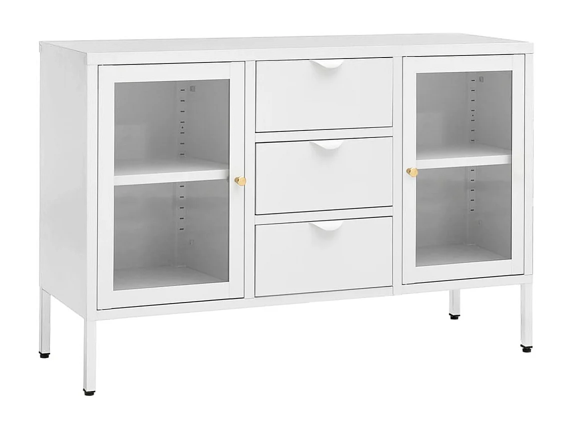 Credenza cassettiera armadio contenitore organizer cucina soggiorno soggiorno 105 x 35 x 70 cm acciaio e vetro temperato bianco 02_0030193