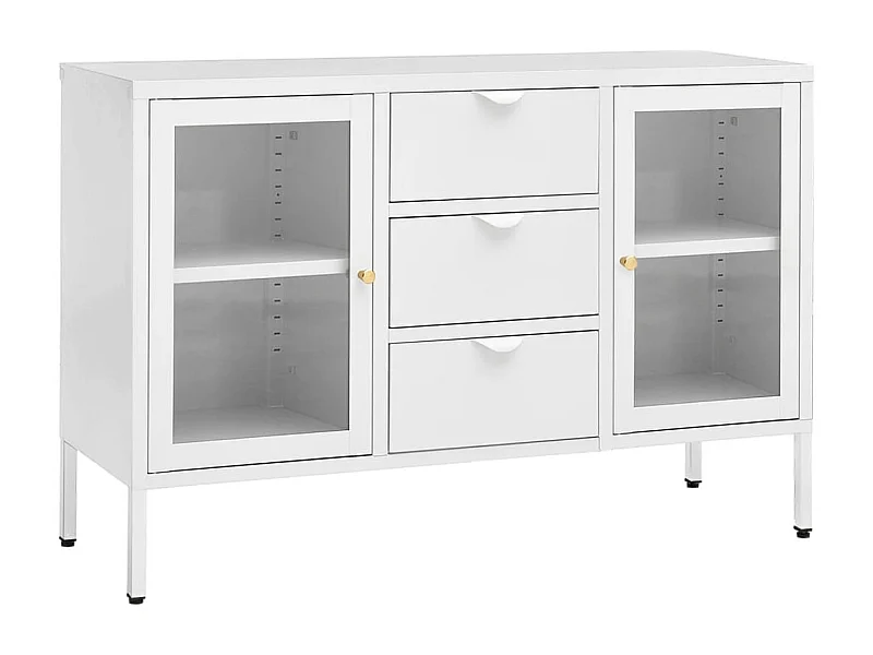 Aparador cômoda armário organizador de unidade cozinha sala sala 105 x 35 x 70 cm aço e vidro temperado branco 02_0030193