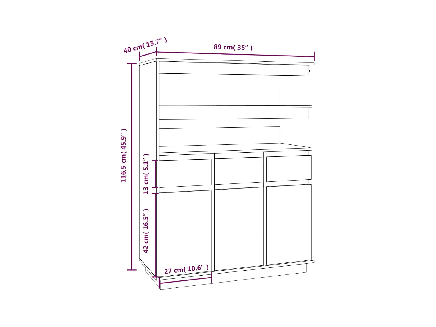 Credenza buffet cassettiera mobile contenitore organizer cucina soggiorno soggiorno alto 89 x 40 x 116,5 cm legno massello di pino marrone 02_0032197