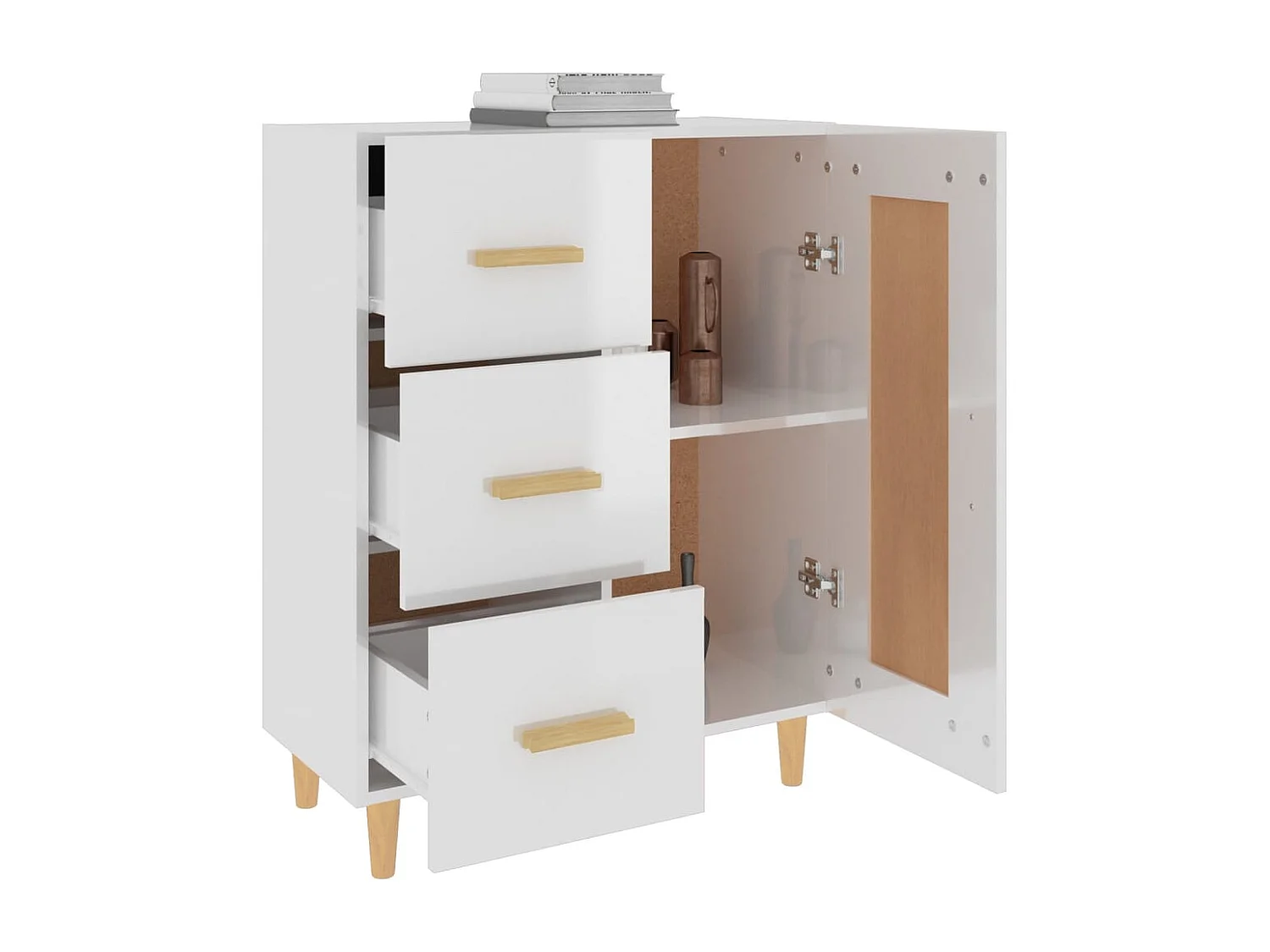 Aparador buffet cómoda mueble almacenaje organizador cocina salón brillante 69,5 x 34 x 90 cm madera contrachapada blanco 02_0030744