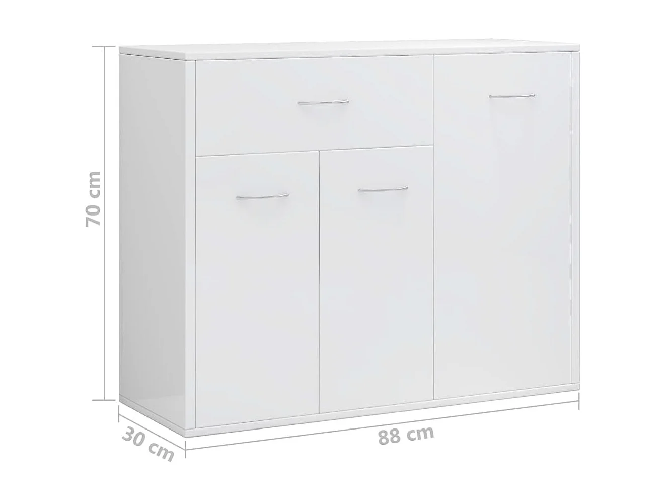 Aparador cómoda cómoda armario mueble organizador cocina salón brillante 88 x 30 x 70 cm madera contrachapada blanco 02_0030777