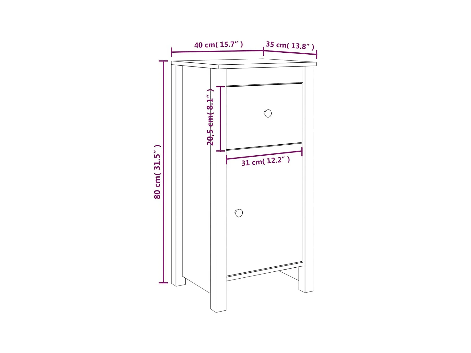 Aparador buffet cómoda mueble almacenaje organizador cocina salón salón 40 x 35 x 80 cm madera maciza de pino marrón 02_0029580