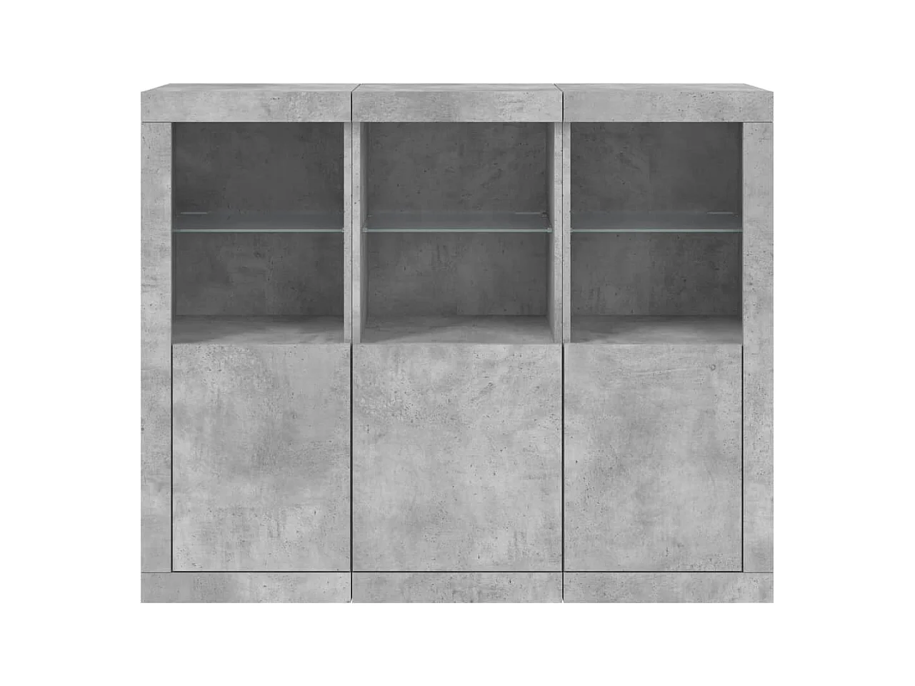 Aparador Aparador Cômoda Armário Unidade de armazenamento Organizador Cozinha Sala de estar com luzes LED 3 peças Madeira projetada cinza 02_0037223