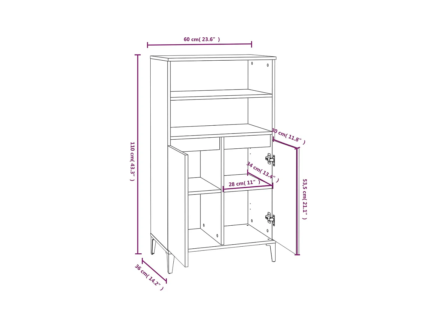 bahut commode armoire bois blanche 60 x 36 x 110 cm 02_0032985