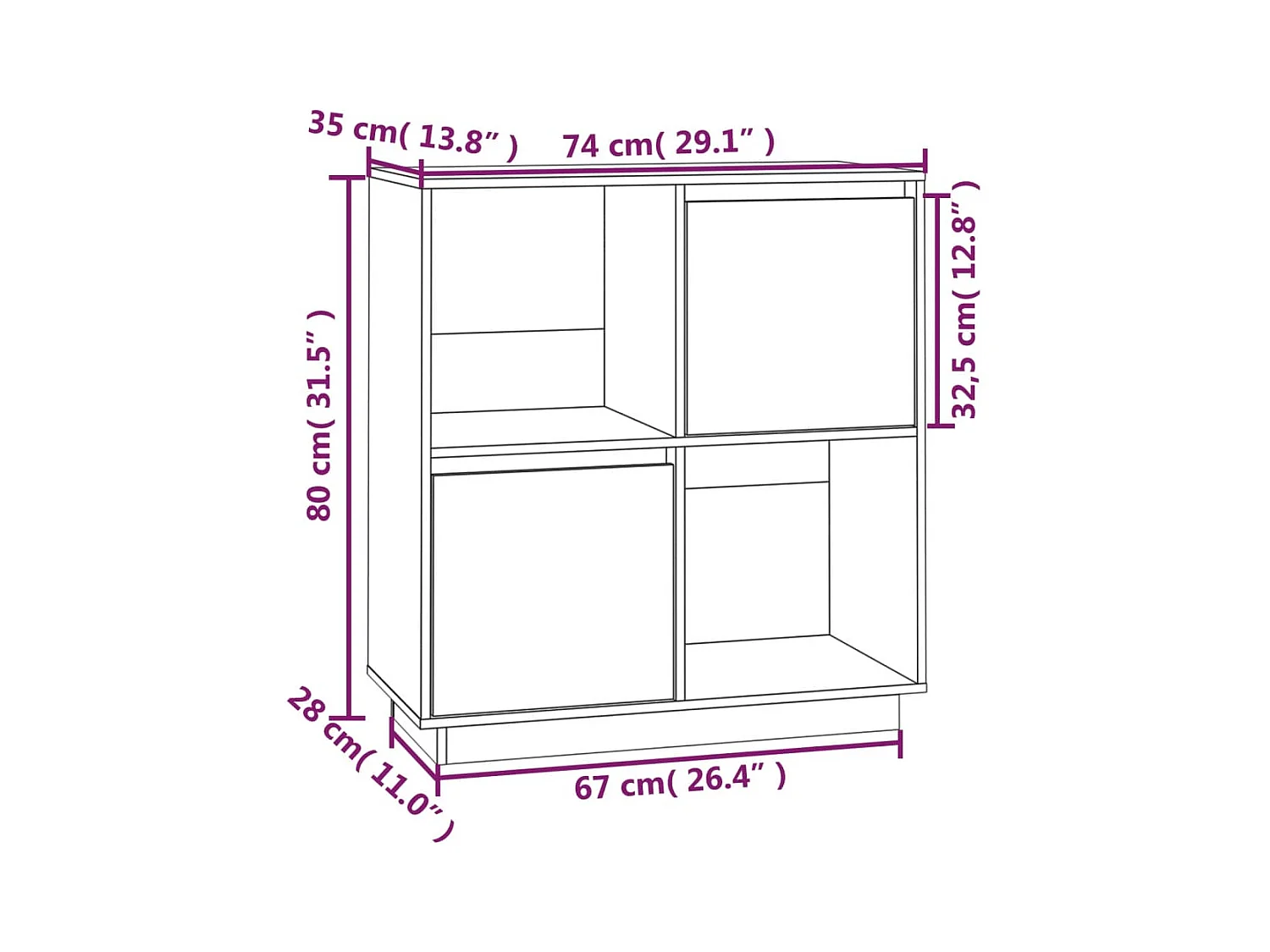 Credenza cassettiera cassettiera mobile contenitore organizer cucina soggiorno soggiorno 74 x 35 x 80 cm legno di pino massiccio marrone 02_0035764