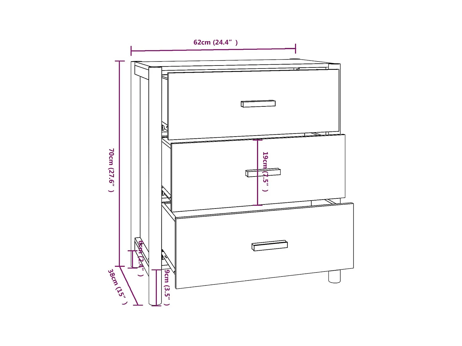 Aparador buffet cómoda armario unidad de almacenamiento organizador cocina salón salón 62 x 38 x 70 cm madera contrachapada blanco 02_0030377