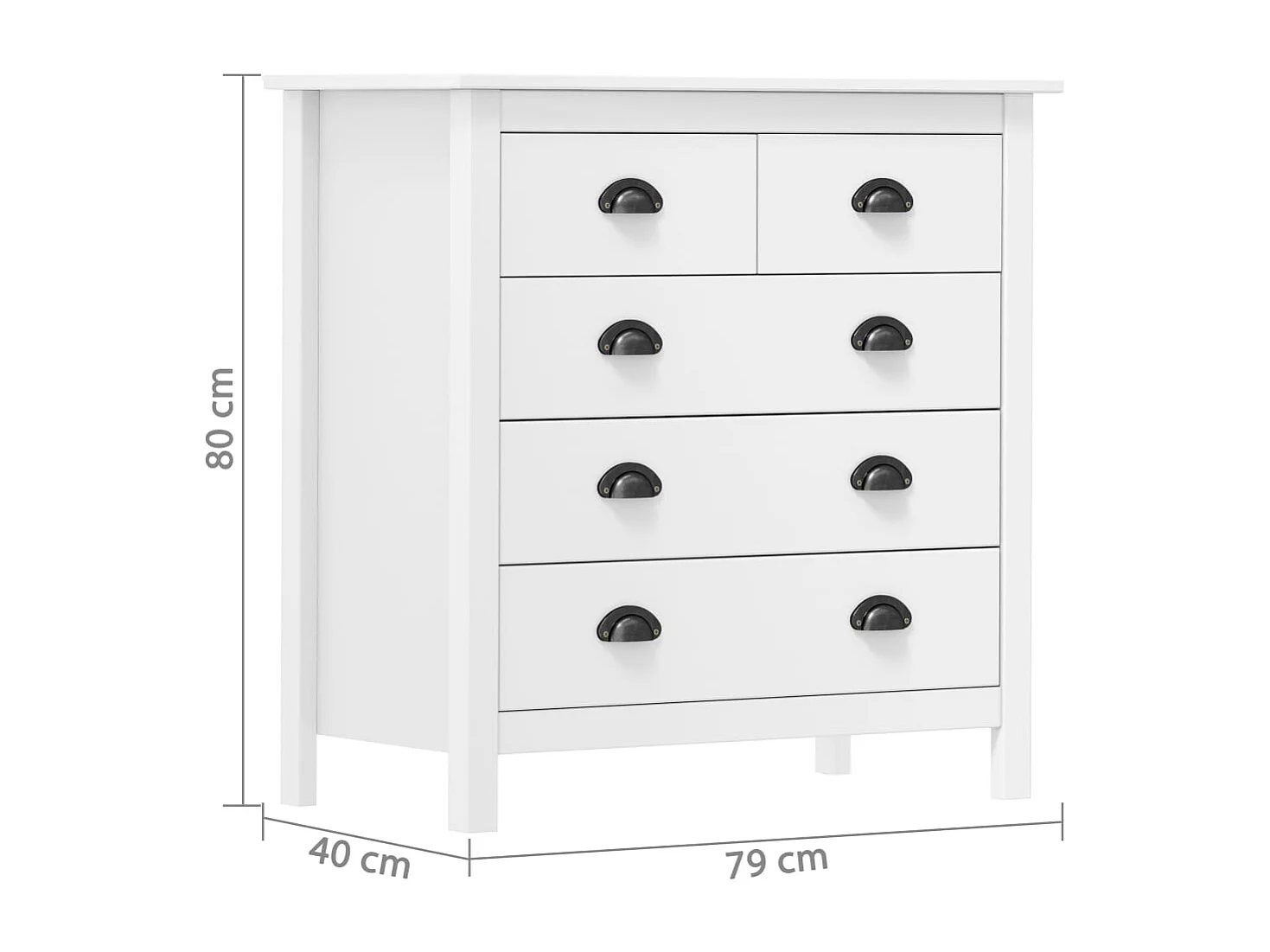 Aparador cômoda armário armário organizador cozinha sala lounge Hill 79 x 40 x 80 cm madeira maciça de pinho branco 02_0035671